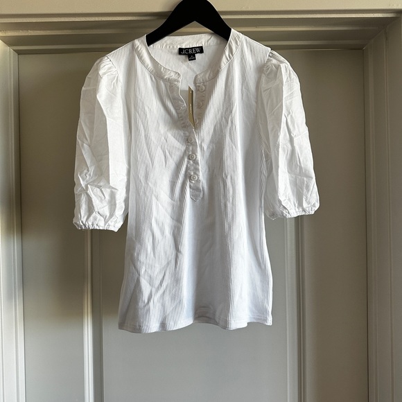 Vintage rib puff-sleeve henley top - Picture 1 of 11